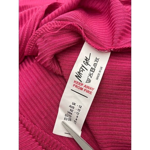 Nastygal  Bright Pink Ribbed Long Sleeve Bodycon Dress Size 8 - Picture 8 of 10